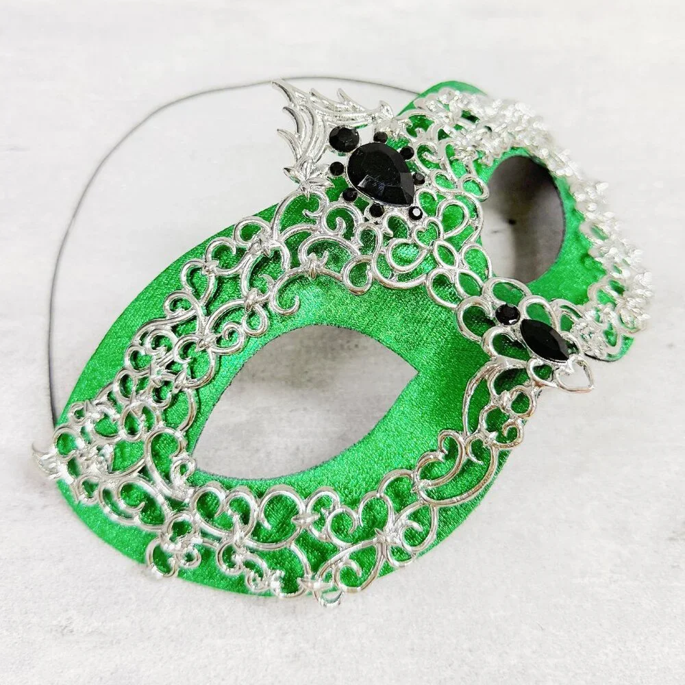 Silver green mask, Masquerade mask, Cosplay mask, ball party mask, Prom mask